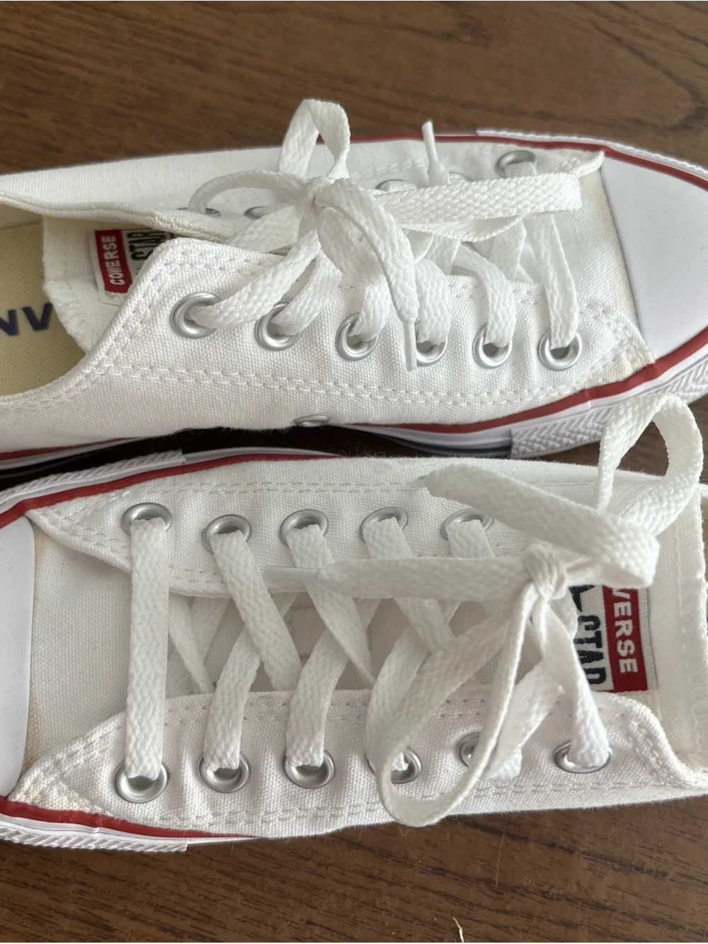 Converse White Low Top Sneakers with Red & Black Trim - Picture 3 of 6